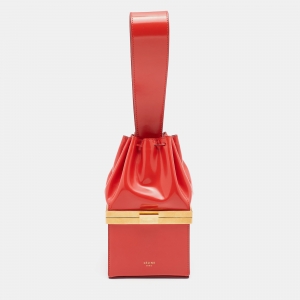 Pre Owned Celine Orange Patent Leather Box Clasp Bucket Bag