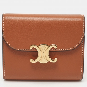 Pre Owned Celine Brown Leather Small Triomphe Compact Wallet