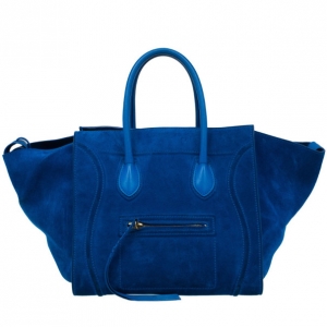 Pre Owned Celine Antique Blue Suede Medium Phantom Tote