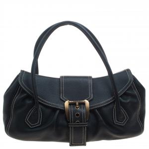 Pre Owned Celine Black Leather Buckle Satchel