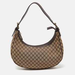 Pre Owned Celine Brown/Beige Macadam Canvas and Leather Hobo