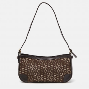 Pre Owned Celine Dark Brown Macadam Canvas and Leather Baguette Bag