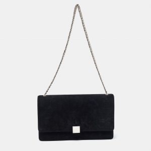 Celine Black Suede and Leather Medium Case Chain Flap Shoulder Bag