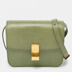 Celine Green Lizard Small Classic Box Flap Bag
