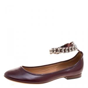 Pre Owned Celine Chocolate Brown Leather Chain Strap Ballet Flats Size 39