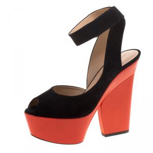 Pre Owned Celine Two Tone Suede Ankle Strap Peep Toe Platform Sandals Size 39