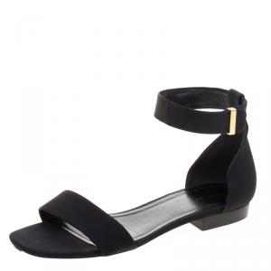 Celine Black Fabric Ankle Strap Flat Sandals Size 38