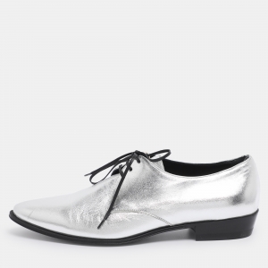 Pre Owned Celine Silver Leather Lace Up Derby Size 39