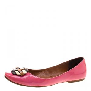 Celine Pink Patent Leather Buckle Ballet Flats Size 37.5