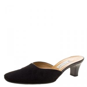 Pre Owned Celine Black Pony Hair Square Toe Mules Size 37
