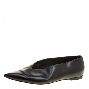 Pre Owned Celine Black Leather Pointed Toe Flats Size 37