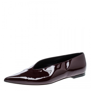Pre Owned Celine Burgundy Patent Leather V Neck Pointed Toe Flats Size 37