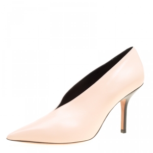 Pre Owned Celine Blush Pink Leather V Neck Pointed Toe Pumps Size 37.5