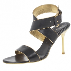 Pre Owned Celine Black Leather Wrap Around Sandals Size 37.5