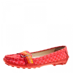 Pre Owned Celine Red Jacquard Fabric Macadam Loafers Size 40.5