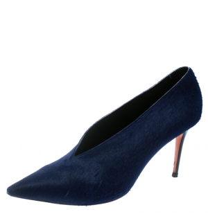 Pre Owned  Celine Blue Calf Hair V Neck Pointed Toe Pumps Size 41