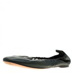 Pre Owned Celine Green Leather Scrunch Ballet Flats Size 39