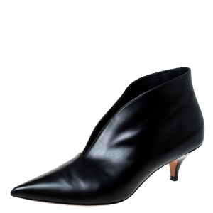 Pre Owned Celine Black Leather Pointed Toe Booties Size 38 