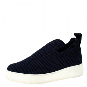 Pre Owned Celine Blue Knit Fabric Slip On Sneakers Size 36