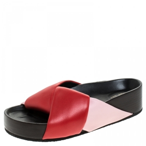 Pre Owned Celine Red/Pink Leather Twist Flat Slides Size 35