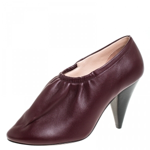 Pre Owned Celine Burgundy Leather Scrunch Ballerina Pumps Size 37