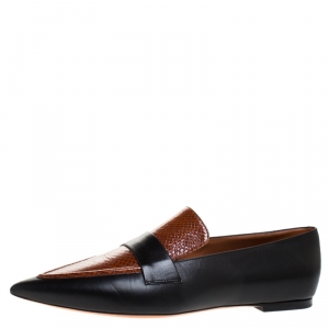 Celine Black/Brown Leather And Python Embossed Leather Pointed Toe Loafers Size 39