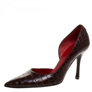 Celine Brown Crocodile Leather D'orsay Pointed Toe Pumps Size 36