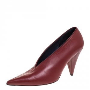 Celine Burgundy Leather V Neck Nappa Pumps Size 38