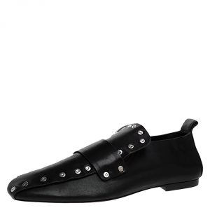 Pre Owned Celine Black Leather Rivet Studs Loafers Size 38