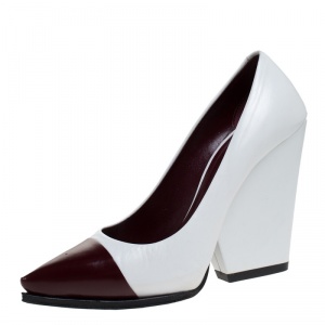 Celine White/Burgundy Leather Pointed Toe Wedge Pumps Size 36