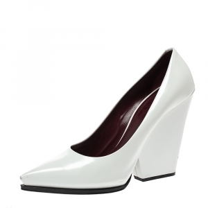 Pre Owned Celine White Leather Pointed Toe Wedge Pumps Size 41