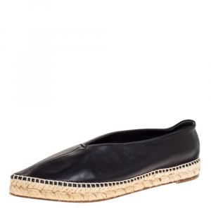 Pre Owned Celine Black Leather Babouche V Cut Espadrille Flats Size 41