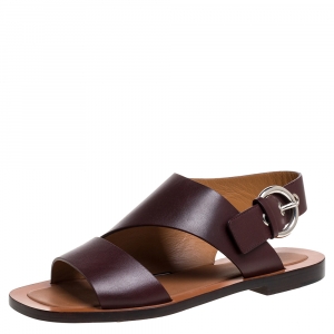 Celine Brown Leather Buckle Detail Flat Sandals Size 39