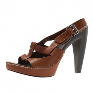 Celine Brown Leather Slingback Sandals Size 40