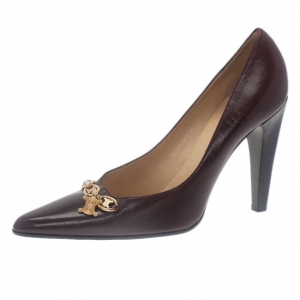 Pre Owned Celine Brown Leather Charm Pumps Size 40