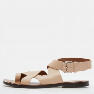 Celine Beige Leather Strappy Flat Sandals Size 39