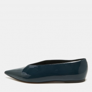 Celine Navy Blue Patent Leather V Neck Ballet Flats Size 37.5