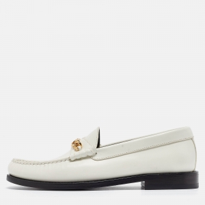 Pre Owned Celine White Leather Luco Triomphe Chain Loafers Size 36