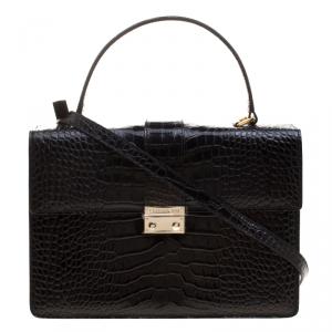Cerruti 1881 Black Croc Embossed Leather Cerrutis Top Handle Bag