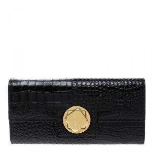Cerruti 1881 Black Croc Embossed Leather Cerrutis Flap Wallet