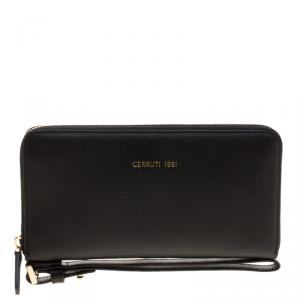 Cerruti 1881 Black Leather Cerrutic Zip Around Wristlet Wallet
