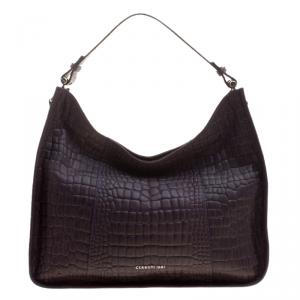 Cerruti 1881 Purple Croc Embossed Leather Alison Hobo