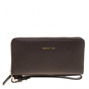 Cerruti 1881 Taupe Leather Cerrutic Zip Around Wristlet Wallet