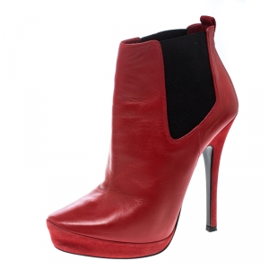 Cesare Paciotti Red Leather Platform Ankle Boots Size 37