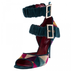 Cesare Paciotti Multicolor Suede Open Toe Double Ankle Strap Sandals Size 40 