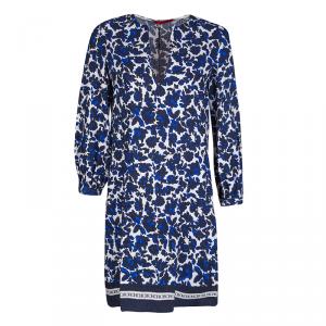 Pre Owned CH Carolina Herrera Floral Print Silk and Linen Blend Shift Dress S