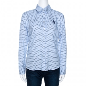 Pre Owned CH Carolina Herrera Blue Striped Four Dot Print Cotton Shirt M