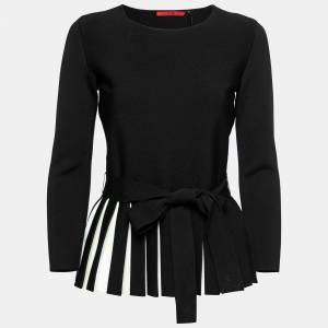 Pre Owned CH Carolina Herrera Black Knit Pleated Peplum Top S