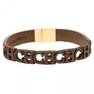 Pre Owned CH Carolina Herrera Logo Laser Cut Leather Bracelet