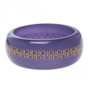 Pre Owned CH Carolina Herrera Purple Resin Gold Tone Wide Bangle Bracelet 20cm